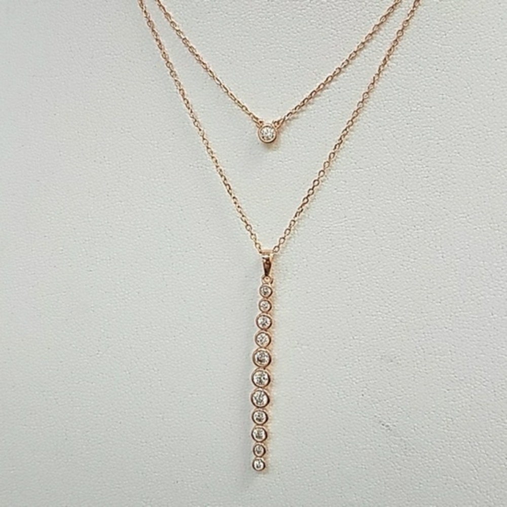 Rose Gold plated CZ Solitaire Bar Drop Necklace